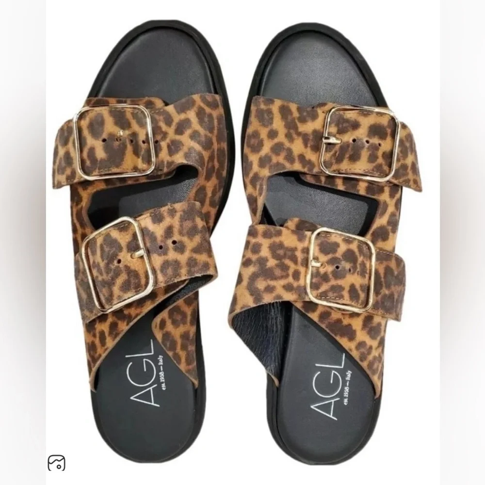 AGL Attilio Giusti Leombruni Brown/ Black Leopard Print Sandals Size 9.5